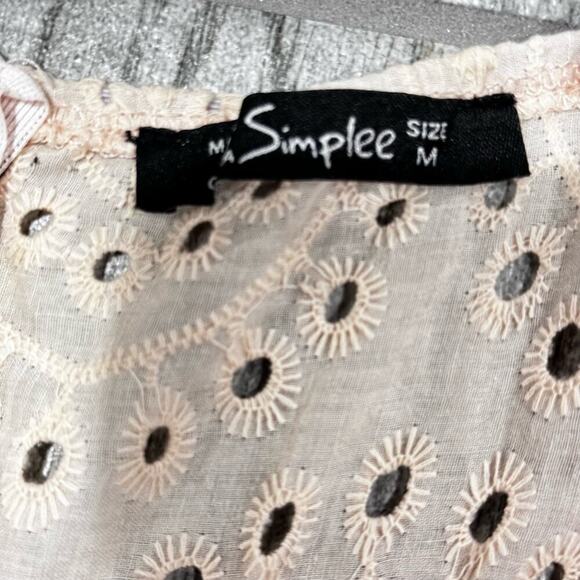 Simplee Eyelet Dress size Medium Blush Peach V Neck Spaghetti Strap Maxi Dress - Picture 10 of 11